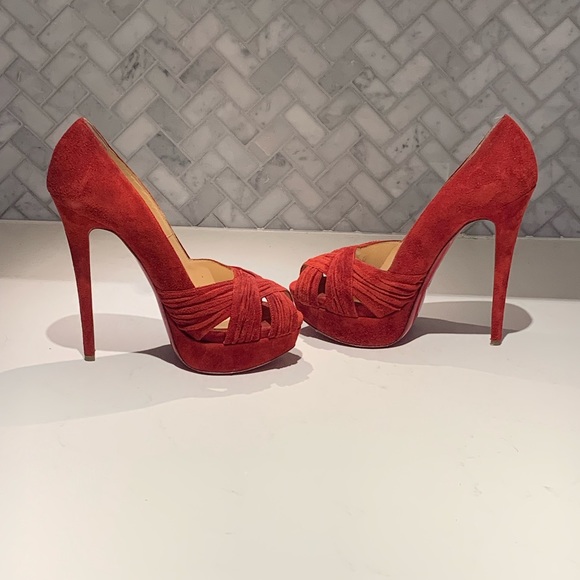 Christian Louboutin red suede platform pumps 38 - Picture 4 of 5